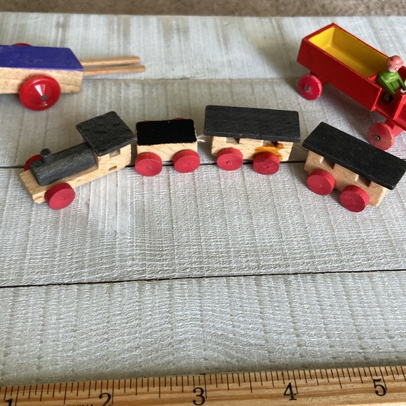 Wooden Miniature Train Wagon and Firetruck with Fireman - Picture 4 of 6